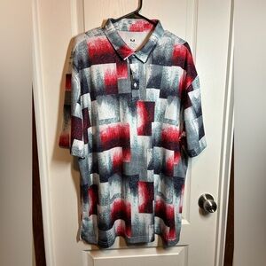 Men’s Color Dri Abstract Red and Gray Patterned Polo Shirt - Size XXL EUC